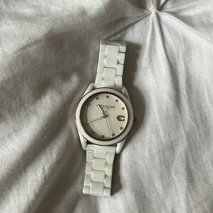 White and rose gold ceramic coach watch